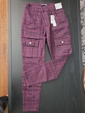 Express Plum Plaid Cargo Pants